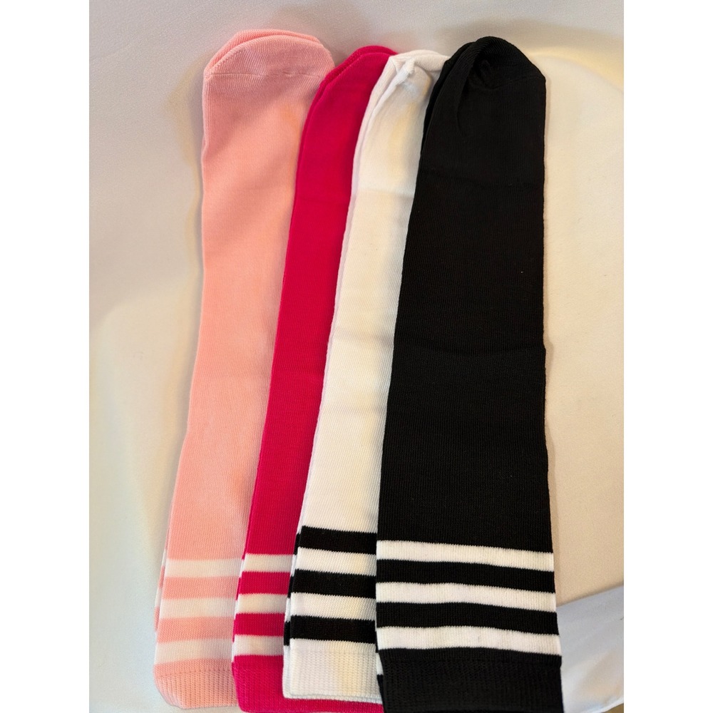 Womens Striped crew length 4 Pair Bundle Pink White Black.
